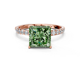 Rose gold Fancy Green Princess  Solitaire Pavé Diamond Engagement Ring with Four-Prong Setting