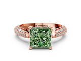 Rose gold Fancy Green Princess  Solitaire Pavé Diamond Engagement Ring with Four-Prong Setting