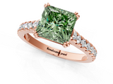Rose gold Fancy Green Princess  Solitaire Pave Diamond Engagement Ring with Prong Setting_1