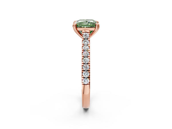 Rose gold Fancy Green Princess  Solitaire Pave Diamond Engagement Ring with Prong Setting