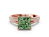 Rose gold Fancy Green Princess  Solitaire Pave Split Shank Engagement Ring with Six-Prong Setting