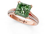 Rose gold Fancy Green Princess  Solitaire Pave Split Shank Engagement Ring with Six-Prong Setting_1