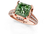 Rose gold Fancy Green Princess  Solitaire Pave Split Shank Ring with Four-Prong Setting_82