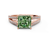 Rose gold Fancy Green Princess  Solitaire Split Shank Pavé Diamond Engagement Ring