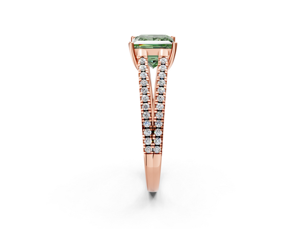 Rose gold Fancy Green Princess Cut Diamond Solitaire Engagement Ring with Split Shank Pavé Band
