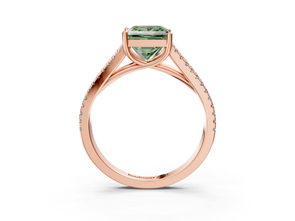 Rose gold Fancy Green Princess Cut Diamond Solitaire Engagement Ring with Split Shank Pavé Band
