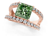 Rose gold Fancy Green Princess  Solitaire Split Shank Pave Diamond Ring_30