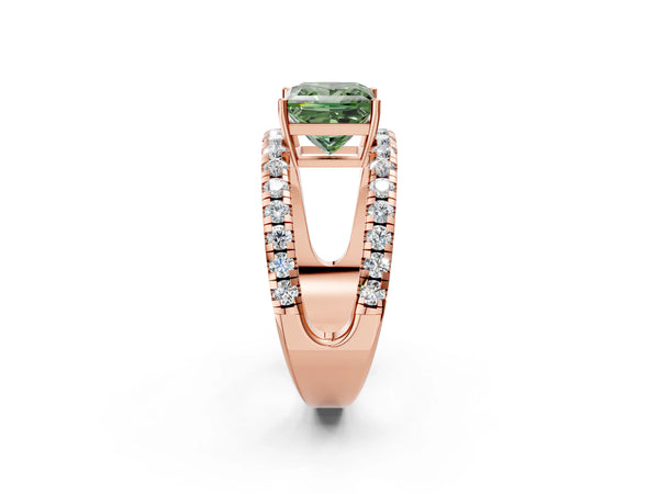 Rose gold Fancy Green Princess  Solitaire Split Shank Pave Diamond Ring