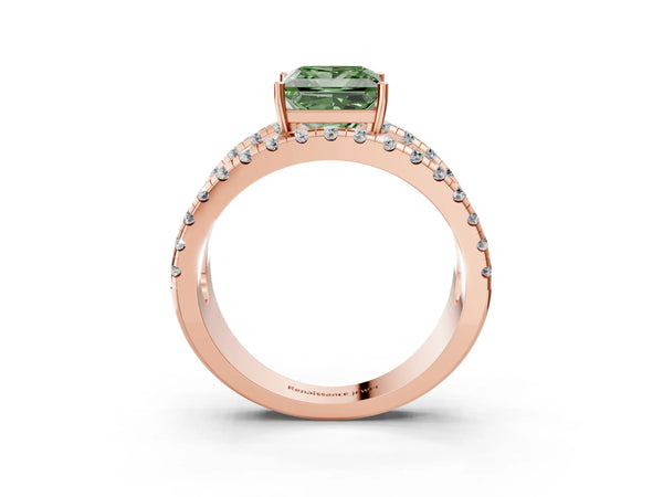 Rose gold Fancy Green Princess  Solitaire Split Shank Pave Diamond Ring