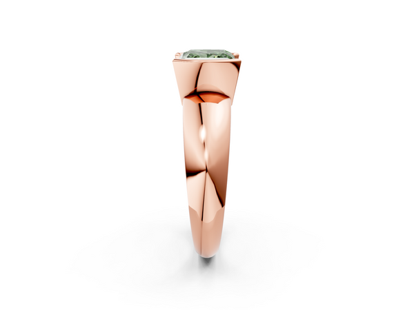 Rose gold Fancy Green Princess  Solitaire Tension Set Diamond Ring with Wide Band