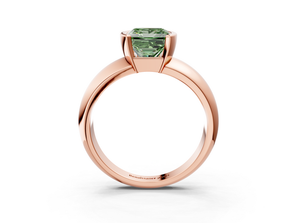 Rose gold Fancy Green Princess  Solitaire Tension Set Diamond Ring with Wide Band