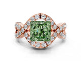 Rose gold Fancy Green Princess  Solitaire Twist Band Pavé Diamond Engagement Ring_50