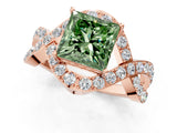 Rose gold Fancy Green Princess  Solitaire Twist Band Pavé Diamond Engagement Ring_51