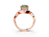 Rose gold Fancy Green Princess  Solitaire Twist Band Pavé Diamond Engagement Ring_53
