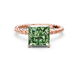 Rose gold Fancy Green Princess  Solitaire Twist Band Ring with Four-Prong Setting_65