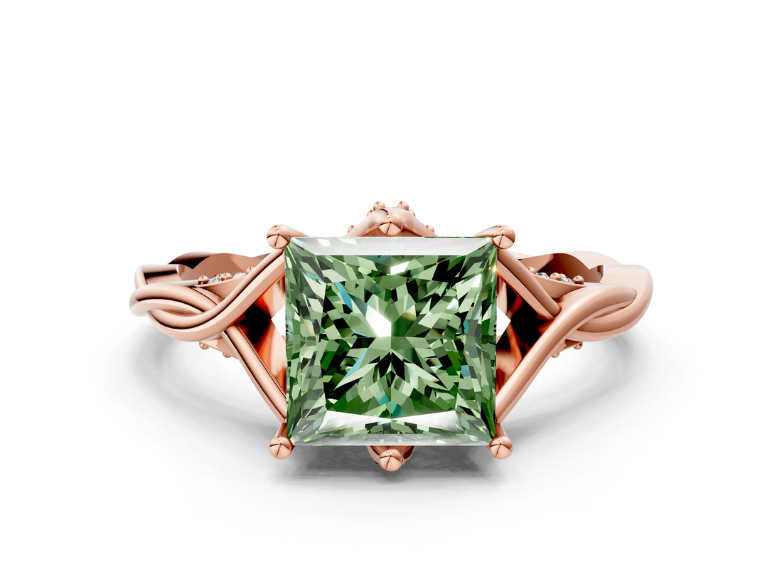Rose gold Fancy Green Princess  Solitaire Twist Band Six-Prong Setting 1