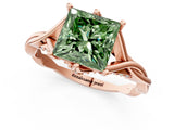 Rose gold Fancy Green Princess  Solitaire Twist Band Six-Prong Setting 2