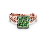 Rose gold Fancy Green Princess  Solitaire Twist Band with Leaf Prong Setting 1