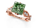 Rose gold Fancy Green Princess  Solitaire Twist Band with Leaf Prong Setting 2
