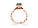 Rose gold Fancy Green Princess  Solitaire Twist Band with Leaf Prong Setting 4