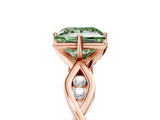 Rose gold Fancy Green Princess  Solitaire Twist Band with Leaf Prong Setting