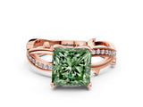 Rose gold Fancy Green Princess  Solitaire Twist Band with Pavé Accents and Four-Prong Setting_20