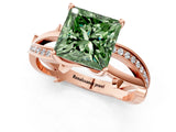 Rose gold Fancy Green Princess  Solitaire Twist Band with Pavé Accents and Four-Prong Setting_21