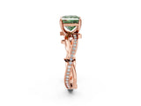 Rose gold Fancy Green Princess  Solitaire Twist Band with Pavé Accents and Four-Prong Setting_22