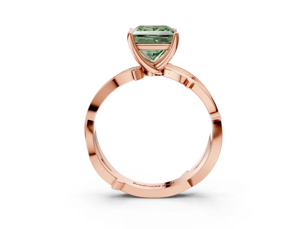 Rose Gold Princess Cut Crossover Twist Pave Engagement Ring Setting for Fancy Green Center