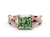 Rose gold Fancy Green Princess  Solitaire Twist Band with Pavé Setting and Four-Prong Setting