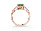 Rose gold Fancy Green Princess  Solitaire Twist Band with Pavé Setting and Four-Prong Setting_3