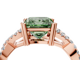 Rose gold Fancy Green Princess  Solitaire Twist Band with Pavé Setting and Four-Prong Setting_4