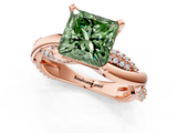Rose gold Fancy Green Princess  Solitaire Twist Band with Pave Prong Setting_1