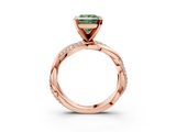 Rose gold Fancy Green Princess  Solitaire Twist Band with Pave Prong Setting_3