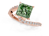 Rose gold Fancy Green Princess  Solitaire Twist Band with Pave Set Diamonds and Four-Prong Setting_1
