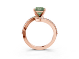 Rose gold Fancy Green Princess  Solitaire Twist Band with Pave Set Diamonds and Four-Prong Setting_3