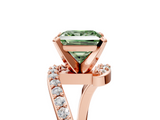 Rose gold Fancy Green Princess  Solitaire Twist Band with Pave Set Diamonds and Four-Prong Setting_5