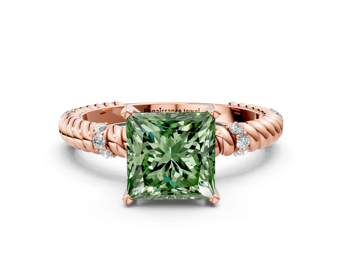 Rose gold Fancy Green Princess  Solitaire Twisted Band Prong Set Engagement Ring_29