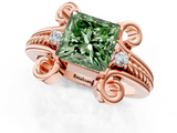 Rose gold Fancy Green Princess  Solitaire Twisted Band Scroll Prong Ring_4