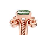 Rose gold Fancy Green Princess  Solitaire Twisted Band Scroll Prong Ring_8