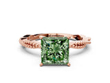 Rose gold Fancy Green Princess  Solitaire Twisted Band with Bead Prong Setting_30