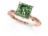 Rose gold Fancy Green Princess  Solitaire Twisted Band with Bead Prong Setting_31