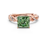Rose gold Fancy Green Princess  Solitaire Twisted Band with Pavé Accents and Four-Prong Setting