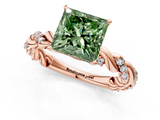 Rose gold Fancy Green Princess  Solitaire Twisted Band with Pavé Accents and Four-Prong Setting_1