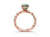 Rose gold Fancy Green Princess  Solitaire Twisted Band with Pavé Accents and Four-Prong Setting_3