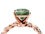 Rose gold Fancy Green Princess  Solitaire Twisted Band with Pavé Accents and Four-Prong Setting_4
