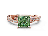 Rose gold Fancy Green Princess  Solitaire Twisted Pave Diamond Ring with Four-Prong Setting_102