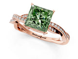 Rose gold Fancy Green Princess  Solitaire Twisted Pave Diamond Ring with Four-Prong Setting_103