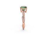 Rose gold Fancy Green Princess  Solitaire Twisted Pave Diamond Ring with Four-Prong Setting_104