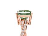 Rose gold Fancy Green Princess  Solitaire Twisted Pave Diamond Ring with Four-Prong Setting_107